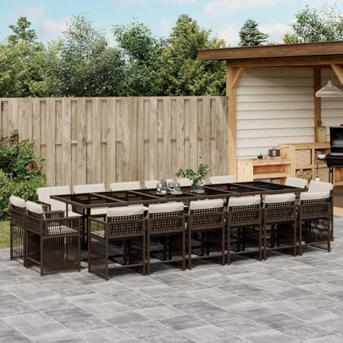 Homgoday 17-TLG. Garten-Essgruppe mit Kissen Gartenmöbel Set Balkonmöbel Sitzgruppe Gartenstuhl mit Tisch, Terrassenmöbel Sitzgarnitur Gartengarnitur Braun Poly Rattan