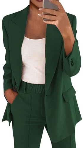 Hosenanzug Damen Casual Sportlich Freizeitanzug Mode Revers Longblazer Lang Hosen Tracksuit Baumwolle Einfarbig Streetwear Elegant Business Anzug Set 2-teilig Slim fit Blazer Hose Outfit 2024