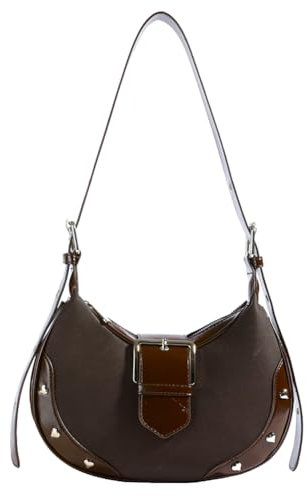 LYEAA Umhängetasche for Damen mit Nieten-Umhängetasche, PU-Lederhandtasche for die Arbeit (Kaffee)