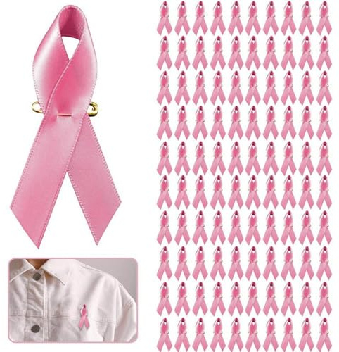 Lot De 100 Pin's Ruban Rose Broches En Forme Ruban Cancer du Sein Epingle Badge Octobre Rose De Ruban En Satin Avec épingles à Nourrice Pré-DéCoupé Octobre Roses 2025 Accessoires