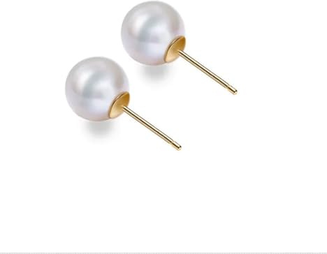 Pendientes de Perlas Redondas de Agua Dulce 7,5-8 mm en Plata 925 baño en oro Empaque de Regalo (7.5-8MM)