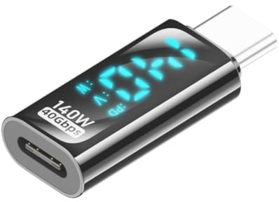 chenyang Adaptador de pantalla digital USB C, USB 4.0 tipo C macho a hembra, 40 Gbit/s, 8 K a 60 Hz, transferencia de datos PD 140 W, carga rápida, medidor de potencia, adaptador convertidor