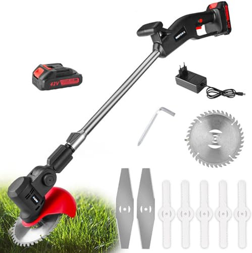 WaaYb Désherbeur sans Fil, Coupe-Herbe électrique Professionnel 980 W, Coupe-Herbe sans Fil 9000 TR/Min avec 8 Lames, 2 Piles 4,0 Ah, Tondeuse à Gazon sans Fil pour la Coupe de pelouse, Jardin, Cour