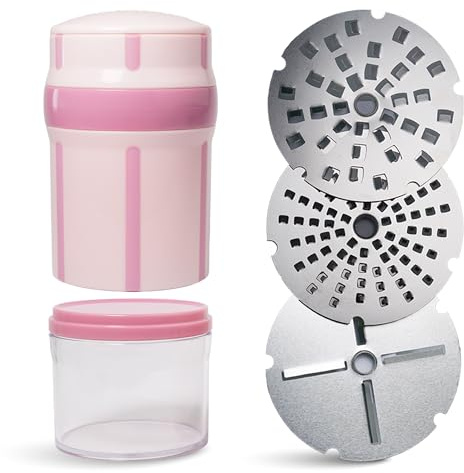 evergrate® EasyGrater Flamingo - Multifunktionale Küchenreibe mit Drehmechanismus, 3 Edelstahl Reibeinsätze, Auffangbehälter - Für Käse, Schokolade, Gemüse & mehr - Spülmaschinenfest, Robustes ABS
