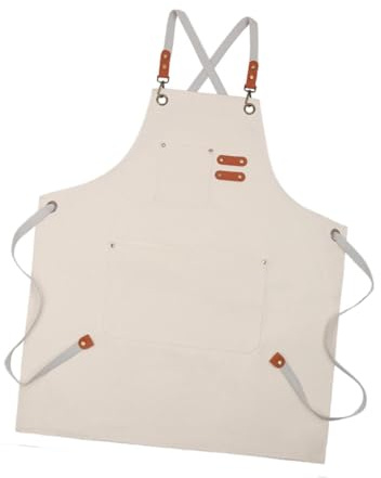 Baoblaze Grembiule in tela da cucina, grembiule da cuoco, multiuso, professionale, con pettorina incrociata, grembiule da cuoco per pittura, uomo, barbiere, Beige