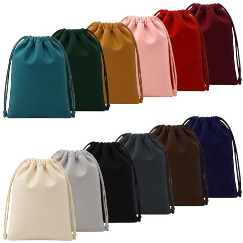 TXXATX 12 Stück Samtbeutel Schmuckbeutel mit Kordelzug 15x12 cm Samtsäckchen 12 Farben Stoffsäckchen zum Befüllen für Schmuck Armbändern Ringe Hochzeit Geburtstag Weihnachten Geschenk