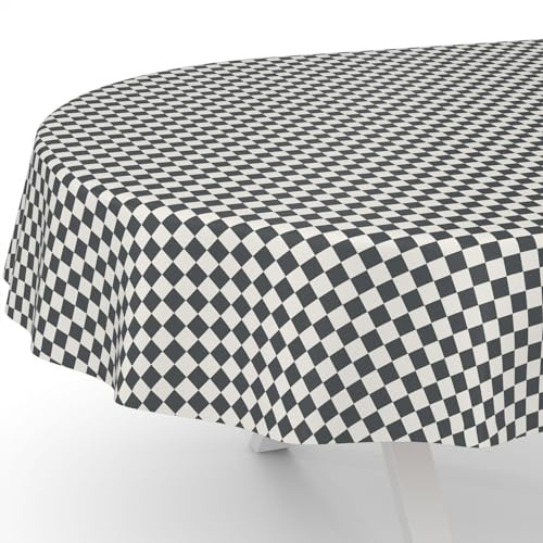 Wachstuchtischdecke Wachstischdecke Wachstuch Tischdecke abwaschbar Gartentischdecke Wasserabweisend Oval 200x140cm Schnittkante Klassik Karo Grau