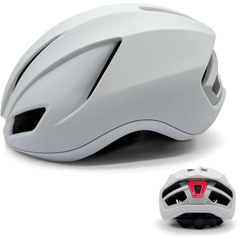 Casco da Bicicletta con Luce LED Città Casco da Bicicletta da Montagna Ultraleggero Città per Uomini Adulti con Luce Posteriore di Ricarica 56-60CM (Bianco)