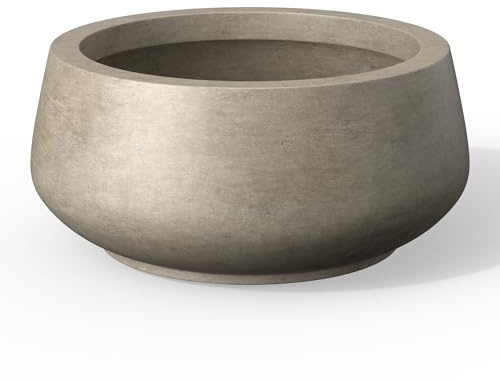Kante 16.9 Dia Round Concrete Bonsai Planters, Outdoor Indoor Garden Plant Pot with Drainage Hole for Home, Patio, Garden, Weathered Concrete