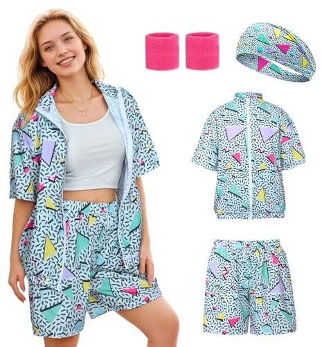 Raveparty 80er Jahre Workout Kostüm, 80er Jahre Verkleidung Herren Damen, 80er Jahre Kostüm Outfits Shell Anzug Verkleidung für Damen Herren (Stil D, M)