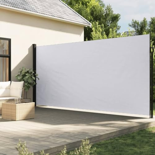 IKAYAA Toldo Lateral Retráctil, Pantalla Enrollable Mampara de Privacidad, Protector Solar a Prueba de Viento, para Balcón, Jardin, 200 x 500 cm Blanco