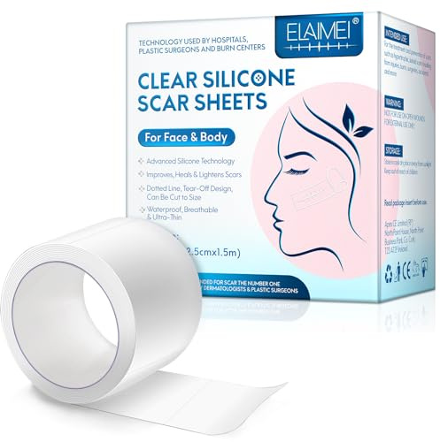 Cerotti trasparenti in silicone per cicatrici - (2,5 cm x 150 cm) fogli Cicatriziali in silicone, professionali per cicatrici causate da Cesarea, chirurgia, ustioni, cheloidi, acne e altri