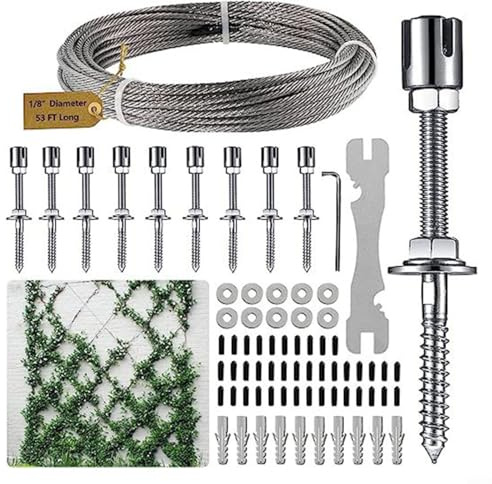 Rankhilfe aus Edelstahl für Kletterpflanzen, mit Wandhaltern, Pflanze Die Rankhilfe Edelstahl Kletterrose, Schlinger oder Spreizklimmer(Mit 52ft Kabel)