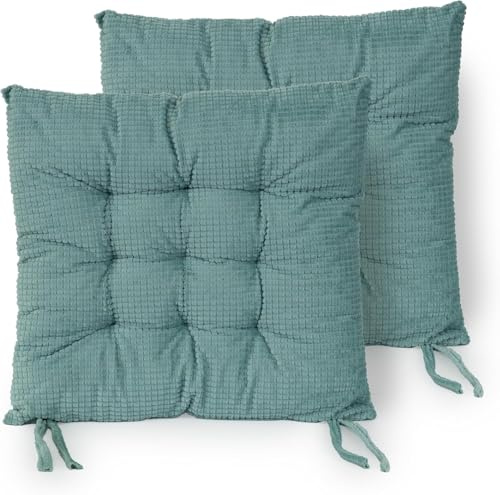 DH DREAMER HOME Cojines para Silla Cuadrado Diseño Acolchado 40x40cm - Cojín de Asiento Suave y Cómoda, Ideal para Decoración de Hogar y Terraza - Verde, Pack 2