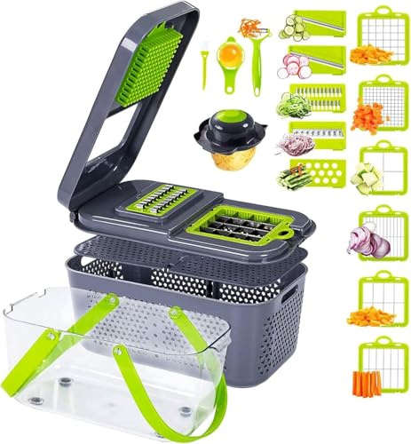 Tritaverdure Deluxe 22 in 1, Affettatrice A Mandolina Professionale per Cucina, Tagliacipolle E Cubettatrice per Patate, Pomodori, Verdure con 13 Lame