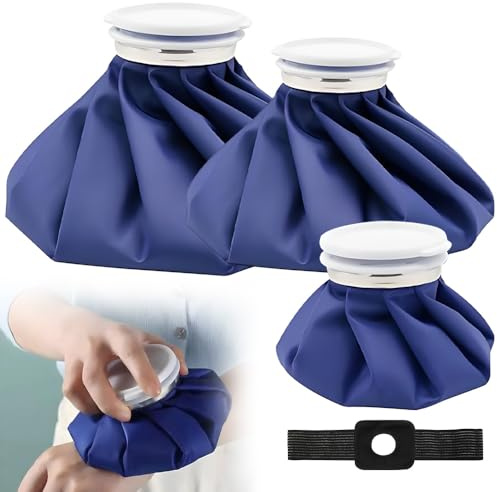 Ice Bag for Injuries, 3 PCS Ice Pack for Injuries Reusable, Ice Bags Hot Water Bag with Elastic Breathable Support Wrap for Sports Injury Pain Relief Dark Blue 3 Sizes(6/9/11)