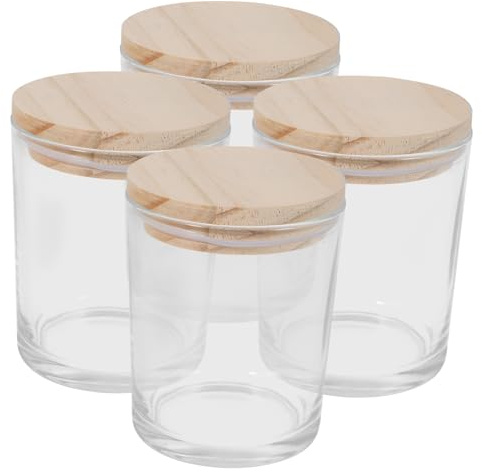 ELAYARD Portavelas Decorativos De Vidrio Transparente 200 Ml Con Tapa De Bambú Hermética, Set De 4 Unidades, Candelabro Pequeño Adecuado Para Velas De Té y Decoración Del Hogar