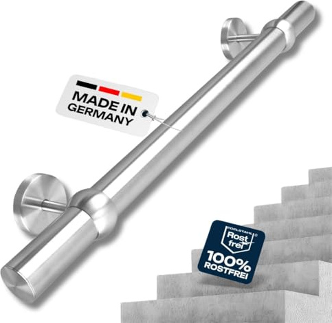 Buchetmann2 Handlauf Edelstahl Ø 33,7 mm, Markenhandläufe, für Außen- & Innenbereich, Wandhandlauf Brüstung Geländer, 4 verschiedene Varianten