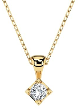 EDELIND Goldkette Damen 585 Echtgold Diamant Anhänger 0.08 Ct - mit Ankerkette Gold 45 cm, Längenverstellbar - Goldschmuck mit edler Geschenkbox