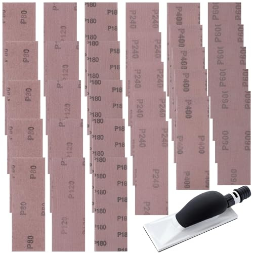 YPLonon 30 Piezas Papel de Lijas 70 x 198 mm Hojas Papel de Lija | Lijas para Lijadora Grano 80/120/180/240/400/600 Lijas al Agua Profesional para Metal Madera Pintura Paredes