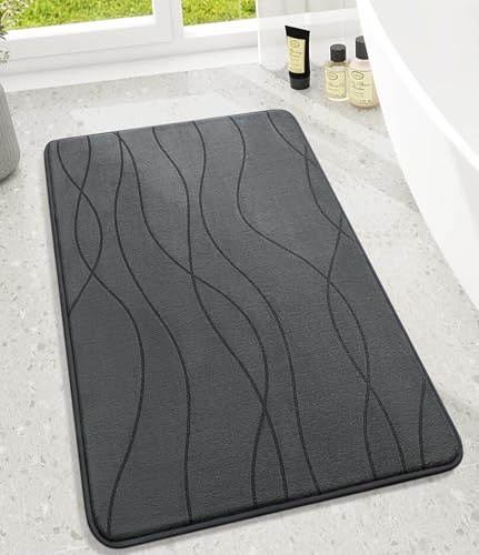 chakme Badezimmerteppich, 60x90cm Dunkelgrau Badematte rutschfest | Memoryschaum Duschvorleger, Waschbar Badvorleger, Wasserabsorbierend Badteppich