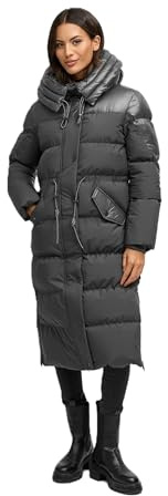 Navahoo Damvinterkappa (XS-3XL) – med huva, quiltad, matt glänsande look – N120, antracit, S
