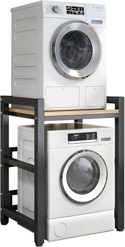 Kit de support de sèche-linge réglable en hauteur, support de rangement robuste pour lave-linge et sèche-linge à chargement frontal, capacité de 400 kg, solution portable empilable, cadre noir et