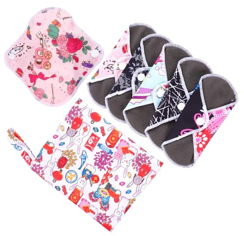 SAFIGLE Washable Charcoal Bamboo Fiber Menstrual Pads Set with Bag, Dry and Comfortable Reusable Sanitary Napkins for Women, Effective Water Locking and Convenient Nursing Mat for Period Random Color