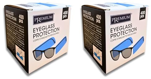 Einweg-Brillenbügelabdeckungen 400 Stück – Pro Anti-Falten-Spender mit 2 Rollen x 200 (Tot. 400) – Universal-Brillenbügelabdeckungen (2 x 400 Stück)