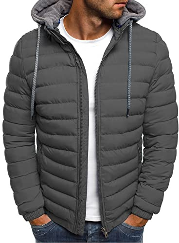 Steppjacke Herren Winter Daunenjacke Leicht Dünne Winterjacke Schwergewicht Jacket mit Kapuze Langarm Herrenjacke Classic Einfarbige Mantel Fashion Bequeme Kapuzenjacke S-3XL