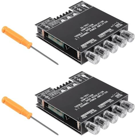 AITRIP 2PCS ZK-TB21 Bluetooth Amplifier Board,Bluetooth5.1 TPA3116 Chip with Subwoofer 2.1 Channel 50W×2+100W, DC 12-24V Bluetooth and AUX Inputs,Stereo Digital AMP for DIY Home Speakers