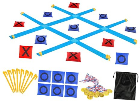 Oshhni -Toe-Wurfspiel-Set für, Erwachsene und die ganze Familie – Rasen- und Gartenspiele für den Park, Tic Tac Toe Blau