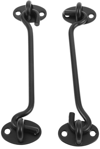 SAFIGLE 2 set Chiusura Gancio Porta Fienile in Acciaio Inossidabile Spesso Resistente Antivento per Finestre e Porte Scorrevoli Bagno Camera da Letto Nero Sagomato