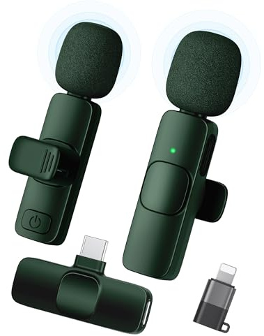 KUKIHO Microphone Lavalier sans fil pour iPhone/iPad/Android (2 émetteurs), mini microphone à clipser avec réduction du bruit, microphone sans fil Plug Play pour enregistrement vidéo, podcast, YouTube