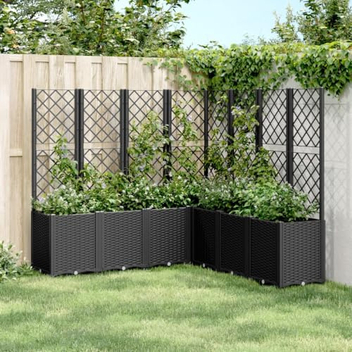 Pot de fleurs avec treillis noir, 160 x 160 x 140 cm, en polypropylène polypropylène, pour plantes grimpantes, design modulaire, jardinière surélevée pour plantes d'extérieur