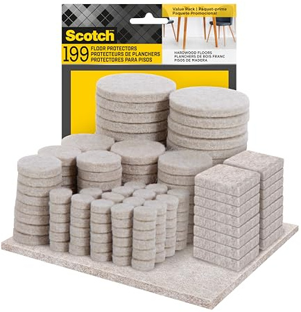 Scotch Felt Pads for Furniture, 199 PCS, Value Pack, Assorted Sizes, Beige