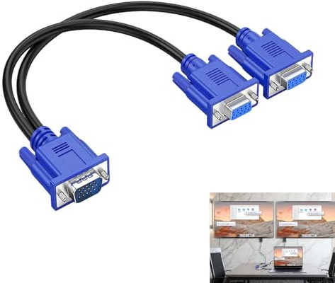 VGA-splitter kabel, 1 hane till 2 Y-hona, 29 cm 15-stifts videoadapter för PC, bildskärm, projektor, bärbar dator och HDTV, kompatibel med 1080p, analog VGA-dubblering