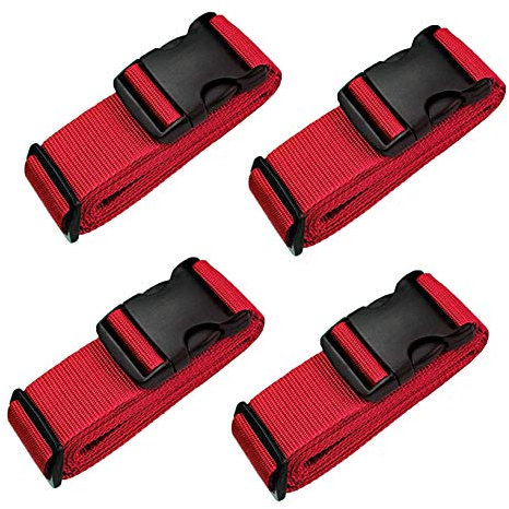 [4 Pack] Koffergurt - Verstellbare Kofferband - Gepäckgurt 5 * 180 cm - Zum sicheren Versließen der Koffers auf Reisen - Inklusive 3 Jahren Geld-zurück-Garantie (4 Pack red)