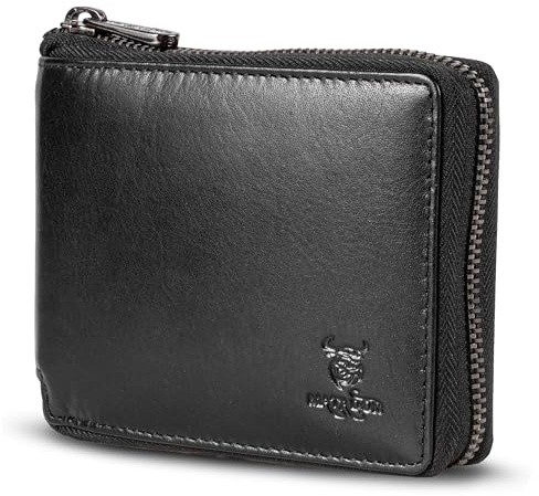 MATADOR Herren Geldbörse Leder #BADALONA mit edler Geschenk Box, Elegantes Herren Portemonnaie Leder mit RFID Blocker, Luxus Portemonnaie mit Reißverschluss und Viele Kartenfächer in Schwarz Nappa
