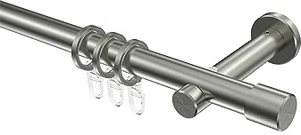 INTERDECO Gardinenstange 20 mm, moderne Vorhangstange aus Edelstahl, zur Wandmontage, Typ 10203101, 240 cm