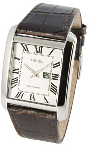 MARQUIS Herren Armbanduhr Funkuhr Lederarmband mit Edelstahlverschluss Edelstahlgehäuse Unisex