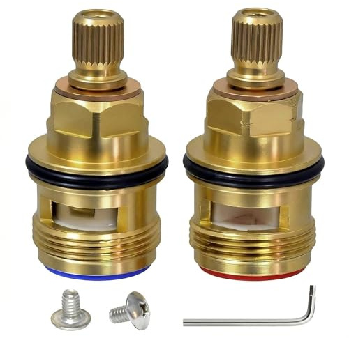 Ceramic Mixer Tap Cartridge Replacement 1/4 Turn 28 Spline Franke Ascona | Brass Body, Ceramic Disc Valve, 38mm, 1/2 BSP, Model 3308R, Matched Hot and Cold Pair, Wrench and M4 Screw Included