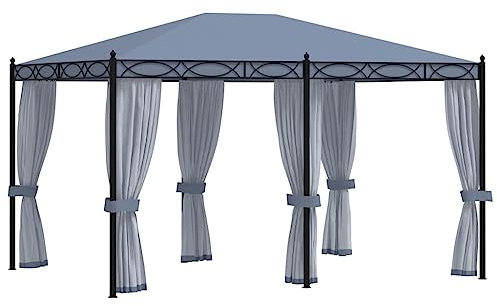 vidaXL Tonnelle avec Moustiquaire Chapiteau de Jardin Tente de Réception de Patio Pavillon d'Extérieur Belvédère de Terrasse 3x4 m Anthracite Acier