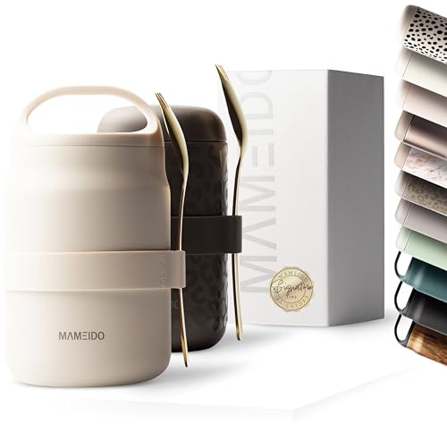 MAMEIDO Termobehållare för mat 800 ml (Ivory Beige) | i rostfritt stål, läckagesäker, BPA-fri, müslimugg att ta med, perfekt för yoghurt, gröt & soppor