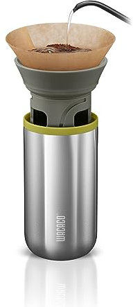 WACACO Cuppamoka Cafetera de Goteo, Máquina de Café Portátil, Cafetera Americana de Viaje con 10 Filtros de Papel de Cono, Operada Manualmente, Cafetera de Filtro de Acero Inoxidable, 10 fl oz