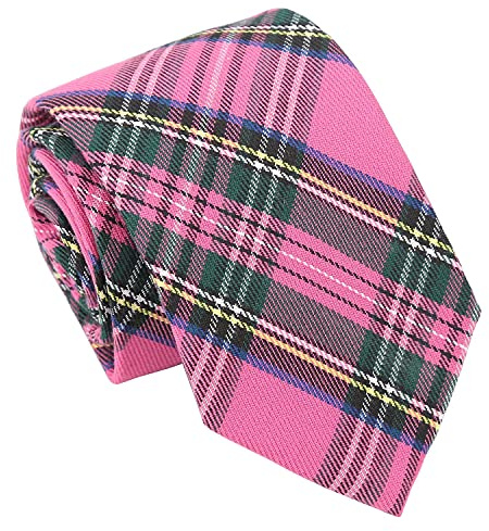 DQT Mens Tartan Plaid 8cm Tie – Wedding, Business & Formal Necktie - Pink