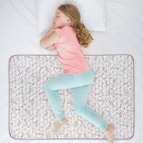 WOVENX Organic Incontinence Pads for Kids & Toddlers - 5 Layer Waterproof Protectors for Overnight Bed Wetting - Reusable & Washable Pee Pads - Fits Twin to Full Size Beds - 34 x 52 Unicorn