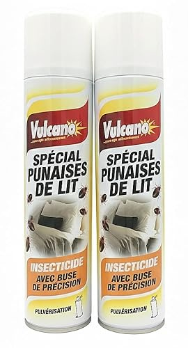 VULCANO - Aérosols Contre les Punaises de Lit et Puces - 2x400ml - Effet Barrière - Insecticide