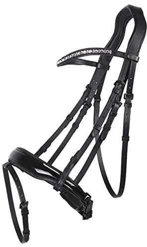 QHP Schwedische Trense Orlando Leder Lackoptik Strass Glitzer (Warmblut, schwarz)