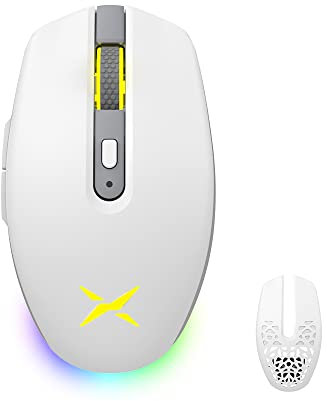 DELUX Wireless Gaming Mouse with RGB Backlit, PAW3335 with 16000DPI, 6 Programmable Buttons, Two Changeable Top Cover, Multi-Device BT Gamer Mice (M820DC-White)